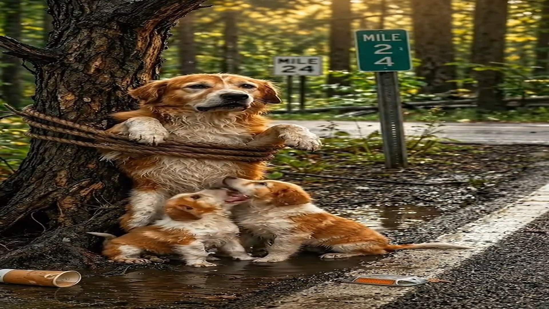 H2806017_A Mother Dog Left Tied to a Tree Her Puppies Cried Until Help Arrived
